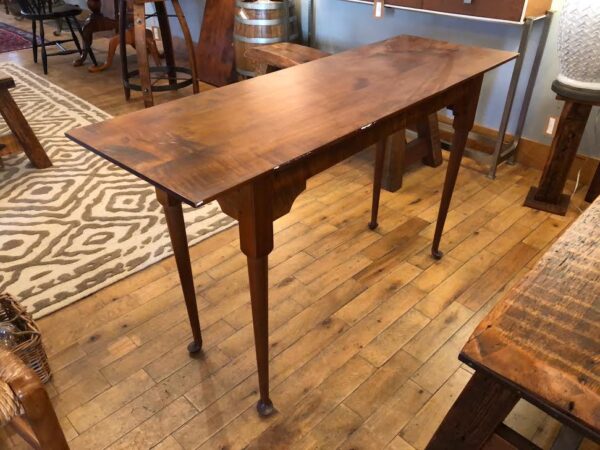 Custom Tiger Maple Console Table with Spoon-footed Base