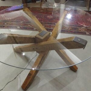 Custom Made Wood and Glass Engineered 4 leg Coffee Table