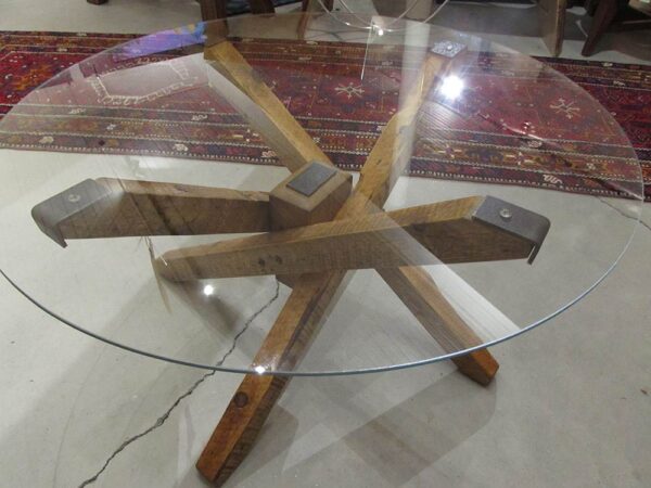 Custom Made Wood and Glass Engineered 4 leg Coffee Table