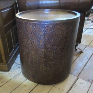 Leather Embossed Drum Side Table