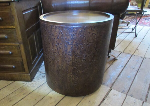 Leather Embossed Drum Side Table